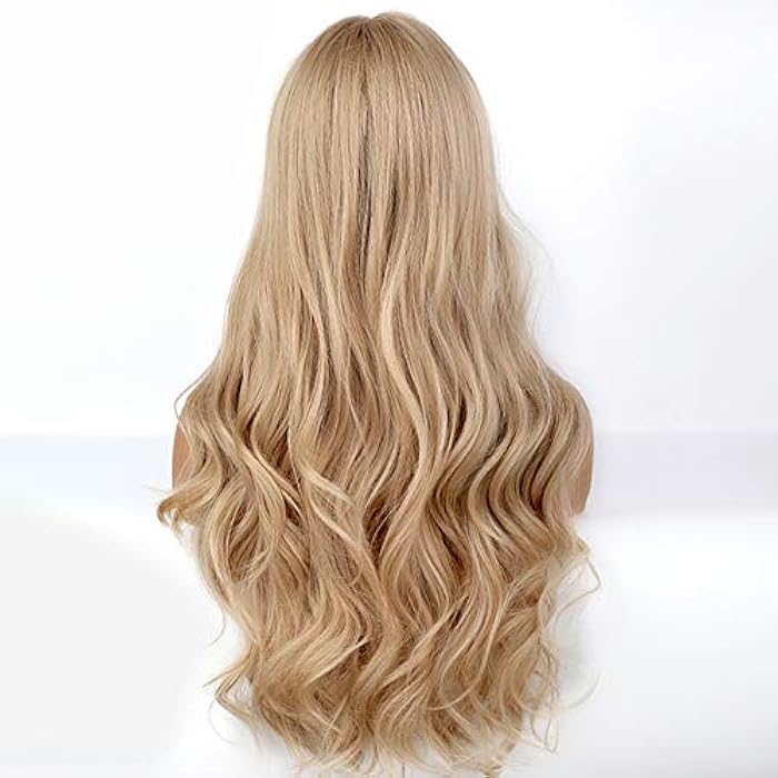 DILLARDS Long Wavy Wigs Curly Wig With Bangs Women Gold Super Long Curly Wig High Temperature Fiber Cosplay Party Stylish Synthetic Wigs Used For Daily Weddings Parties Cosplay 71Cm - Image 1